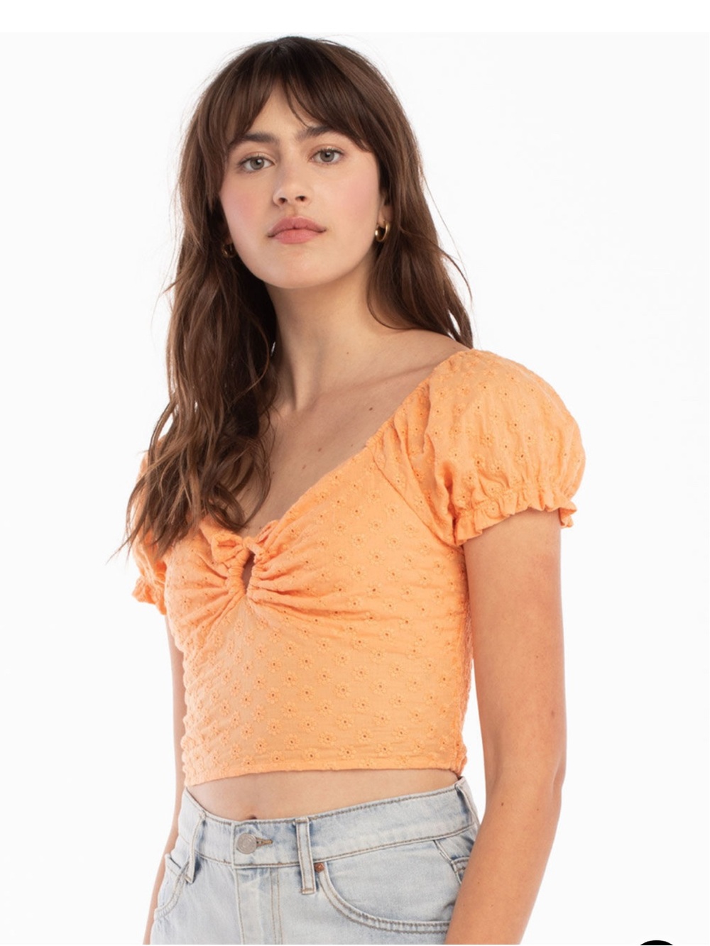 Full Tilt Orange Eyelet Tie-Front Crop Top